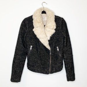 Zara TRF Tweed Moto Jacket Faux Shearling